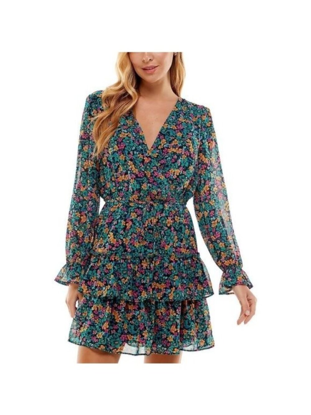 City Studio Floral Tiered Shift mini Dress Small